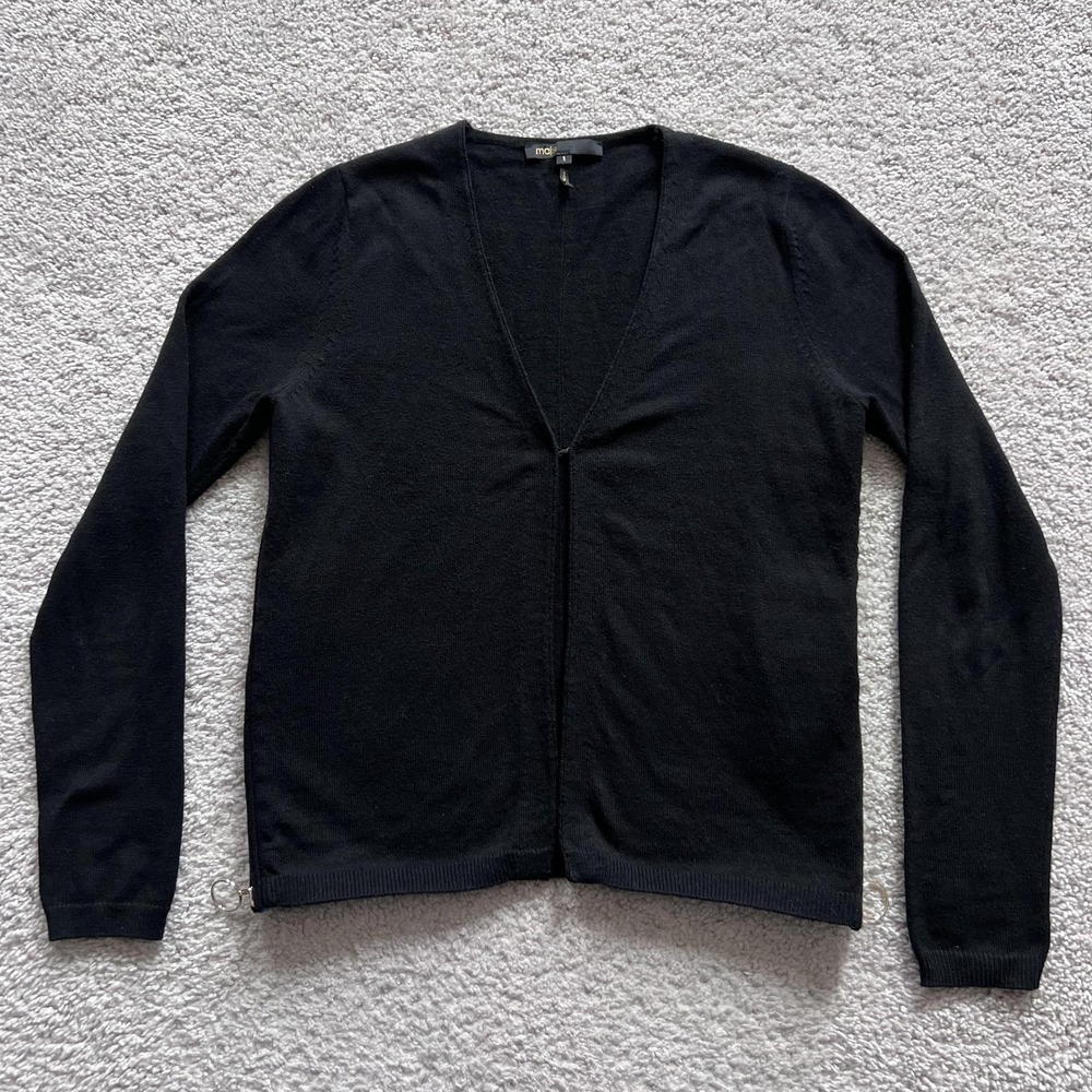 Maje Cardigan Sweater Womens 1 Black Side Zip Knit Lightweight Wool Blend